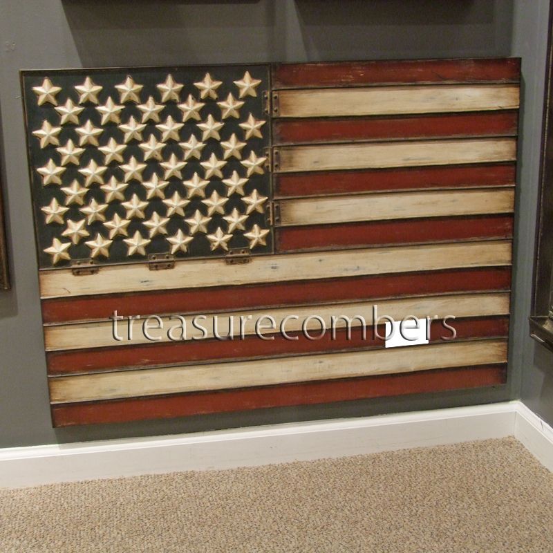 Vintage Metal American FLAG Wall Decor Folk Americana  