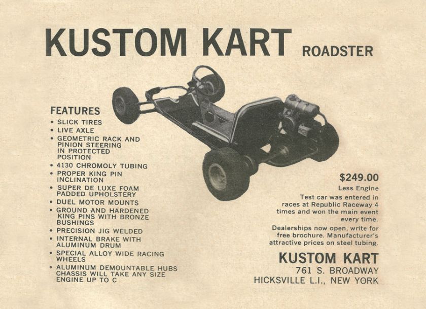 Vintage & Super Rare 1960 Kustom Kart Roadster Go Kart Ad  