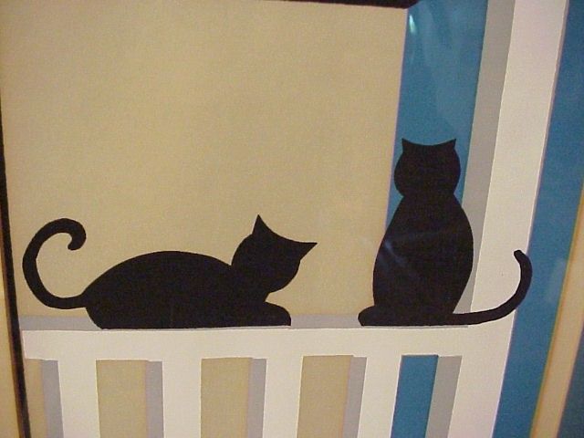 Vintage Mid Century Modern Lithograph CAT Signed Basile  