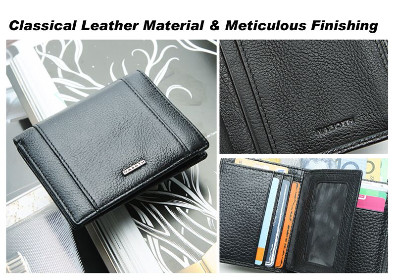 Offer GIft◎ Mens Genuine Leather Wallet Black Bifold Purse 