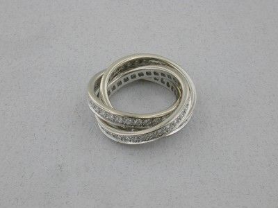 Cartier 18k White Gold Diamond Trinity Ring, Signed Cartier  