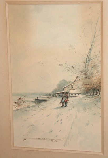 Belgian art watercolor painting landscape signed  