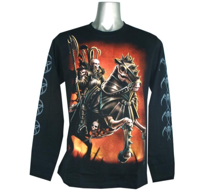 D25 SKULL KNIGHT DEATH PUNK ROCK TATTOO L/S T SHIRT M  