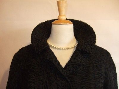 VINTAGE 1950s BLACK PERSIAN ASTRAKHAN LAMB SHORT REAL FUR COAT JACKET 