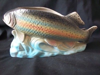 VINTAGE RUBENS RAINBOW TROUT FISH CERAMIC PLANTER VASE G/W MERMAIDS 