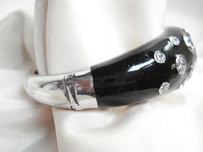 DESIGNER BELLE ETOILE STERLING SILVER GLITTER BLACK ENAMELED BANGLE 