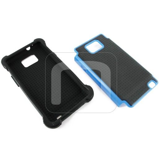   II i777 i9100 TRIPLE LAYER BLACK / BLUE HARD SOFT CASE COVER