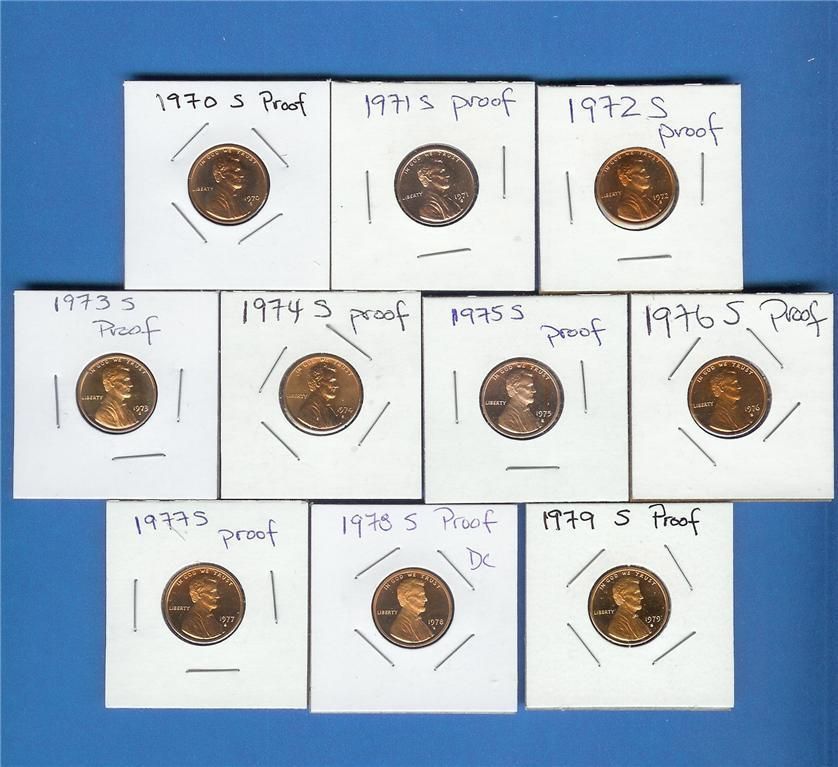 1970 through 1979 Proof Lincoln Cents   Set of 10  