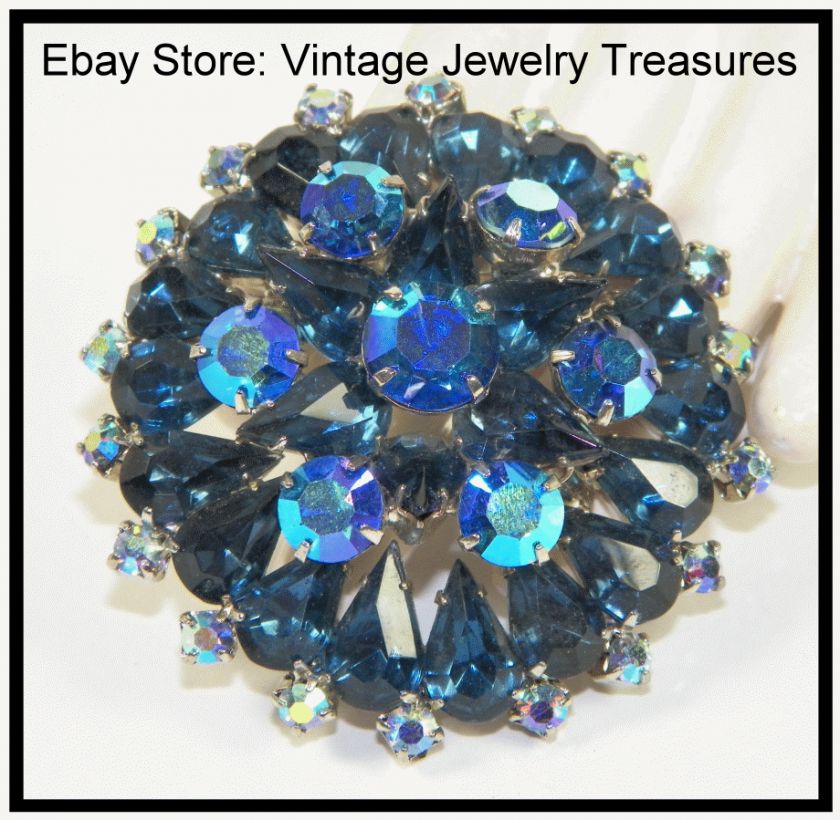 Vintage JULIANA Layered Blue Glass Aurora Borealis Rhinestone 