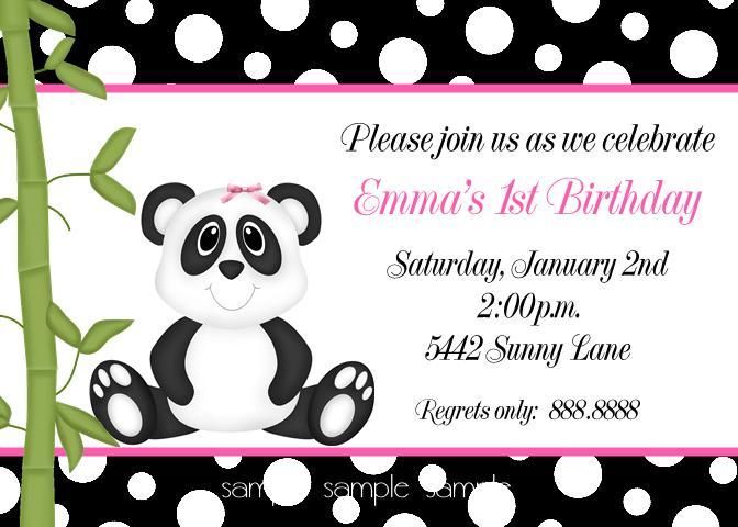 PANDA BEAR BIRTHDAY OR BABY SHOWER INVITATIONS  