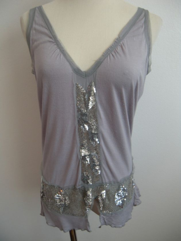 TOPSHOP GREY SEQUIN FRILL TOP UK/AUS 14  