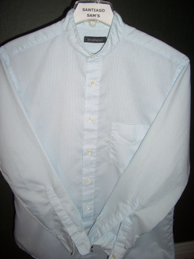 LARGE BLUE BROOKWOOD BANDED COLLARLESS WESTERN SHIRT  