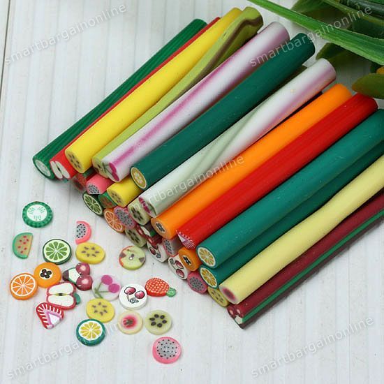 10P 3D Nail Fimo Clay Sticker Rod Art Tips Decoration Mixed Fruit 