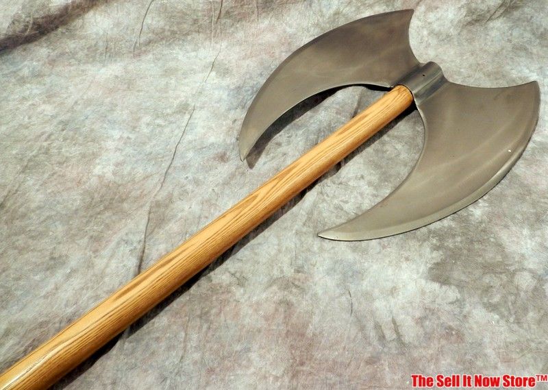 GIGANTIC 6 FT WAR AXE BATTLEAXE MEDIEVAL LONG AX DOUBLE CRESCENT 