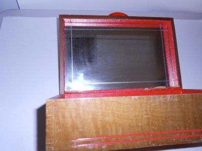 Vintage Wood Box Rounded Front Mirror inside Bakelite Handle  