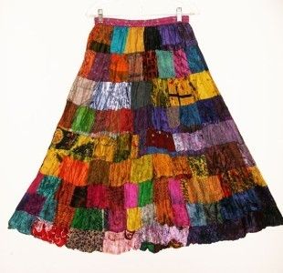 Sacred Threads Hippie Boho Vintage Silk Patch Skirt  