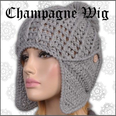   Khaki Openwork Weave Earflaps Womens Beanie Hat Cap Ski Winter Gothic