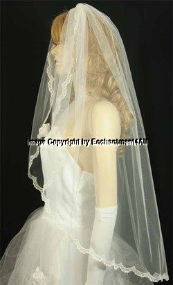 IVORY WEDDING BRIDAL VEIL FINGERTIP EMBROIDERED LACE 12  
