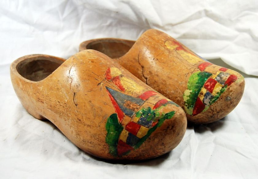 Vintage Dutch Holland Wood Shoes With Windmill  