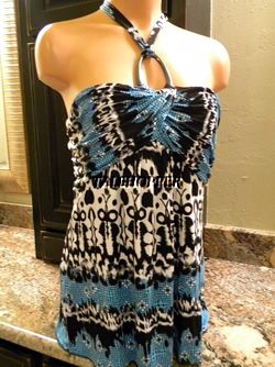   EXOTIC Tie Dye Print Buckle Detail Hardware Ikat Halter Top  