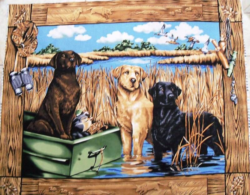 LAB DOG Fabric panel DOGS LIFE QUILT TOP WALLHANGING  