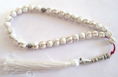 PRAYER WORRY BEADS 33 x 8mm White/Gold Beads GL03  