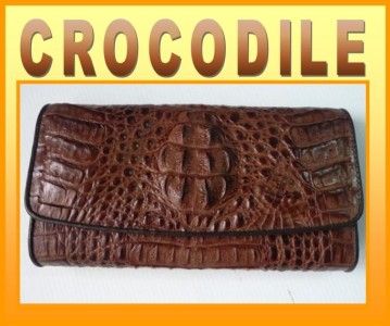 GENUINE CROCODILE LEATHER Purse Wallet Clutch Brown Big  