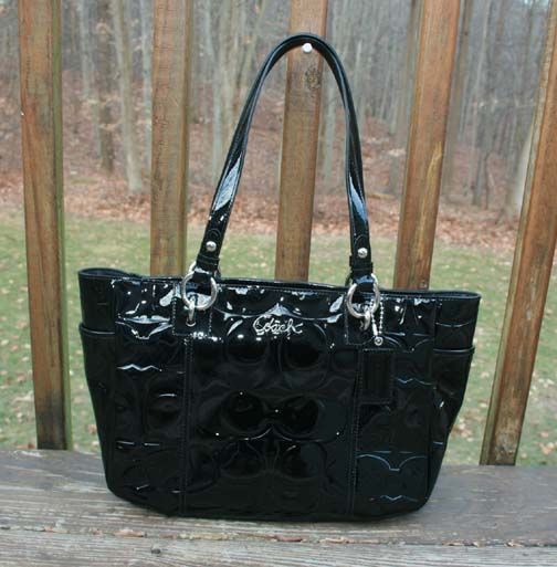   Coach GALLERY EMBOSSED PATENT TOTE F17728 PURSE BLACK SV/LJ SV/BLACK2