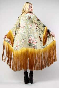 NEW OMBRÉ FRINGE OPERA COAT Burnout Silk Velvet Kimono Jacket Deco 