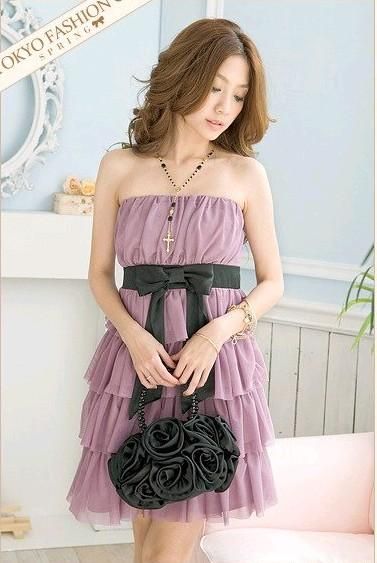 New Womens Elegant Chiffon Tiered Bowknot Ruffle Strapless Party Club 