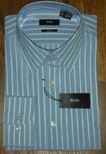 NWT Hugo Boss Enzo Blue Stripe Point Collar Dress Shirt  