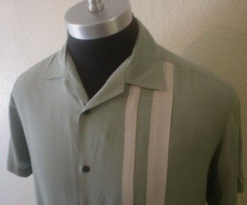  Green Axist Rockabilly Striped 50s Lounge Retro 100% SILK Bowling 