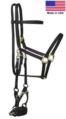 USA Made Nylon Horse Halter Bridle Combo, Bit ,Reins NV  