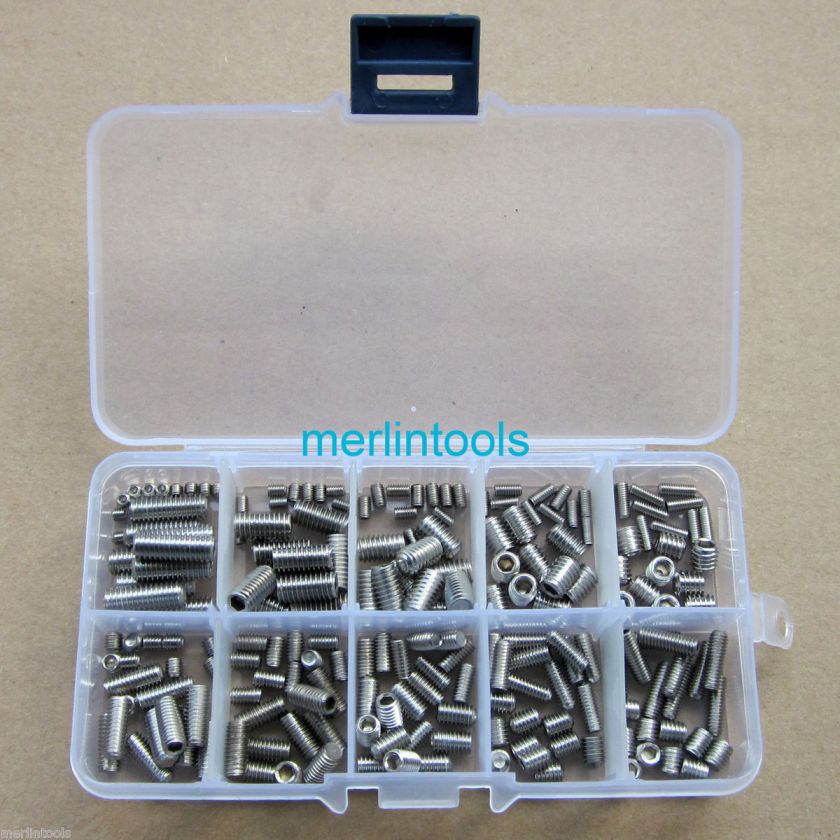 200Pcs Stainless Steel Hex Socket Set Screw Assortment Kit  