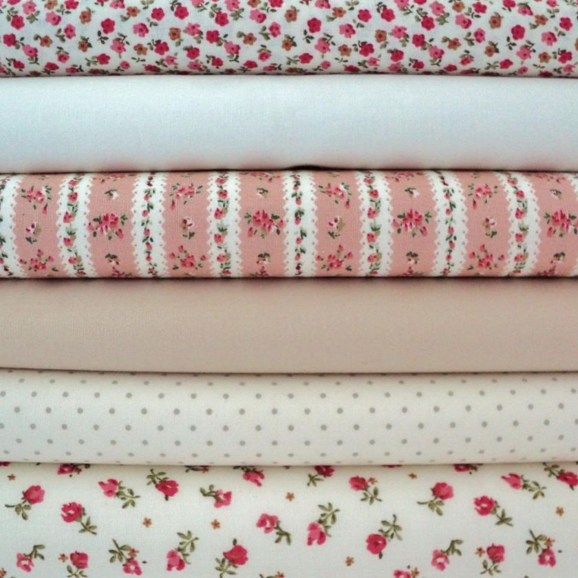 FQ   shabby COTTAGE CHIC   SPRIG   PINK COTTON FABRIC  