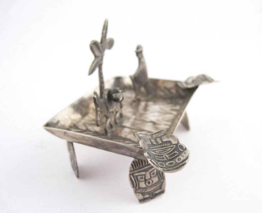 Antique South American 900 Silver Figural Donkey & Walking Man Ashtray 