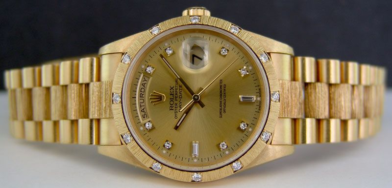 ROLEX   Mens 18kt Gold Day Date President   Bark Finish   Champagne 