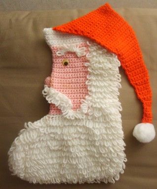 Crocheted Santa or Elf Loopy Christmas Stocking Pattern  