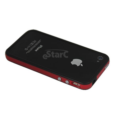 Red & Black Hard Bumper Case W/ Chrome Buttons For Apple iPhone 4 S 4S 