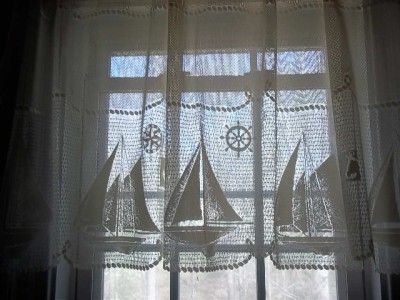 IVORY OFF WHITE CREME SAILBOAT BEACH TIER LACE CURTAIN BOAT 62 X 24 