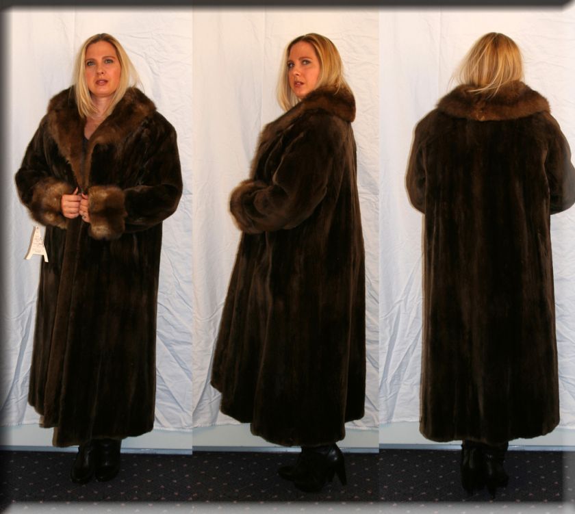 New Sheared Beaver Fur Coat Russian Sable Trim 12 14 L  