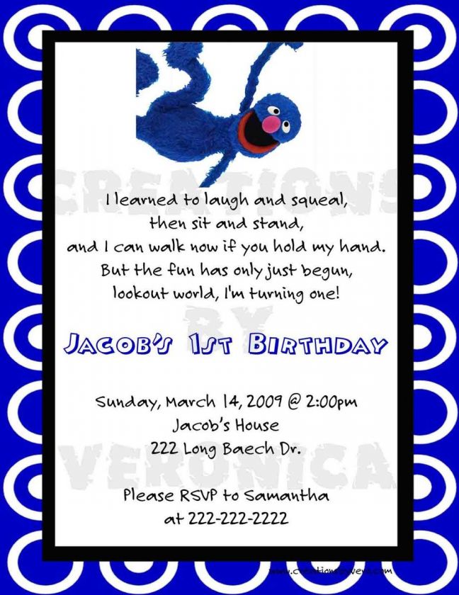 Super Grover Sesame Street Personalized Invitation w/ Envelope 