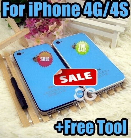 Sky Blue Back Glass Frame Housing Cover Assembly fr iPhone 4 4S AT&T 