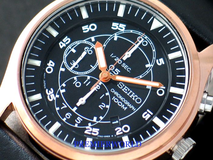 SEIKO CHRONOGRAPH MILITARY ROSEGOLD 100M WATCH SNDA20P1  