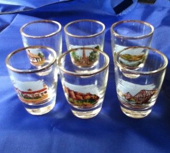 VINTAGE SCOTTISH BARWARE SHOT GLASSES SOUVENIR SET OF SIX  