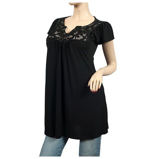 Black Lace Scoop Neck Plus size top  