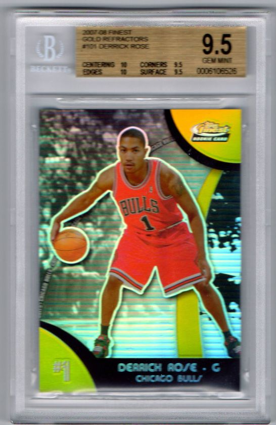 2007 08 TOPPS FINEST GOLD REFRACTOR DERRICK ROSE RC XRC #101 22/25 BGS 