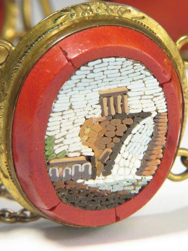 ANTIQUE PINCHBECK ITALIAN ROMAN RUINS MICROMOSAIC BRACELET c1850 