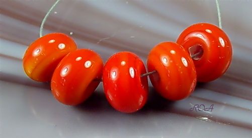 ROA Lampwork 5 Opaque Orange Spacer Art Glass Beads SRA  