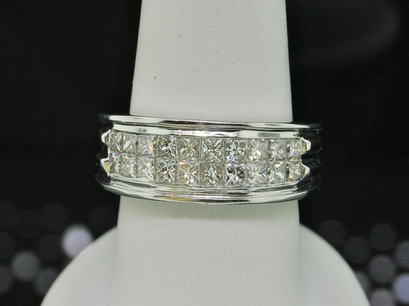 MENS WHITE GOLD 2CT PRINCESS DIAMOND WEDDING BAND RING  